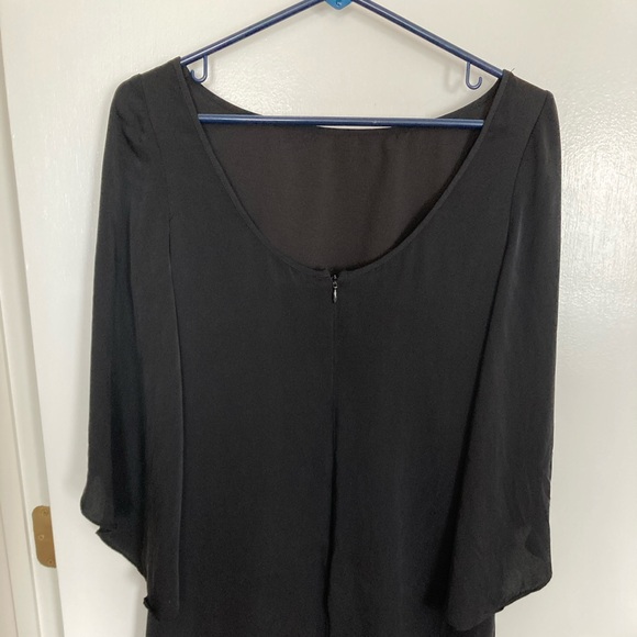 Milly, Black Stretch Silk Crepe Mini Dress, Tulip Butterfly Sleeve, Size 6 - Picture 5 of 10